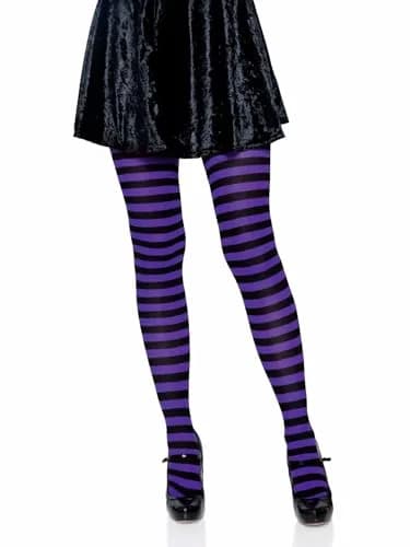 Leg Avenue Women's Nylon Striped Tights 3X-4X | Plus Size, Black/Purple, Nylon Pattern thumbnail 1