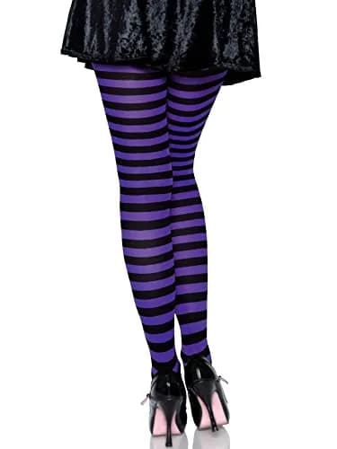 Leg Avenue Women's Nylon Striped Tights 3X-4X | Plus Size, Black/Purple, Nylon Pattern thumbnail 2