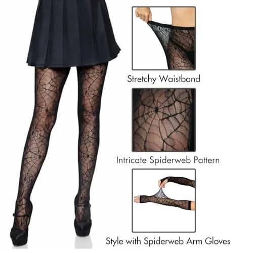 Leg Avenue Dark Alternative Fishnet Tights | Flame Pattern, High Waist, One Size, Spiderweb Design thumbnail 4