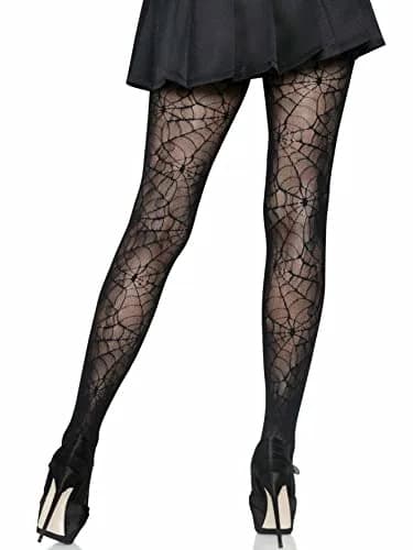 Leg Avenue Dark Alternative Fishnet Tights | Flame Pattern, High Waist, One Size, Spiderweb Design thumbnail 2