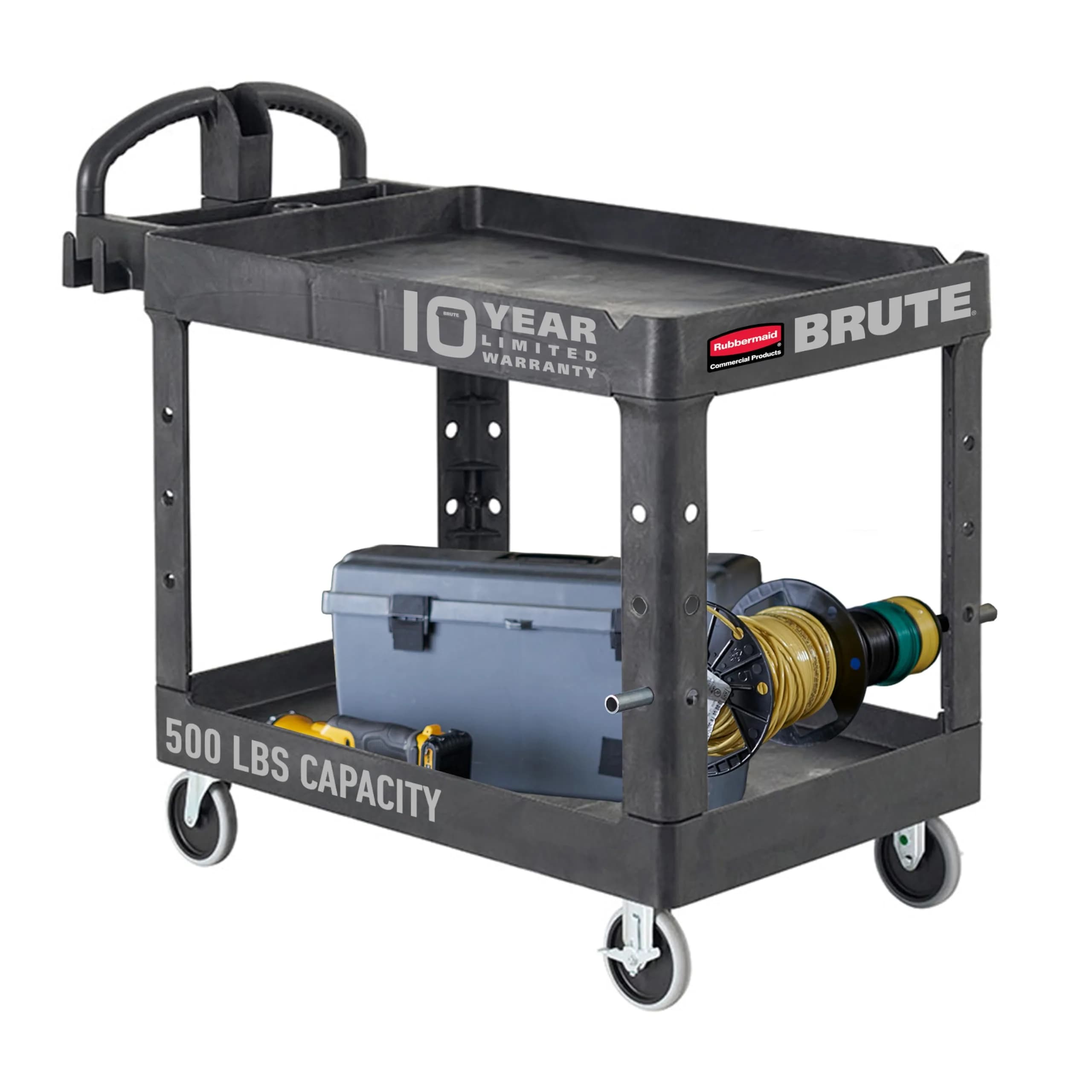 Rubbermaid Commercial Products Brute Med 2-Shelf Utility Cart, 226.8kg (500lb) | Heavy-Duty Mobile Storage