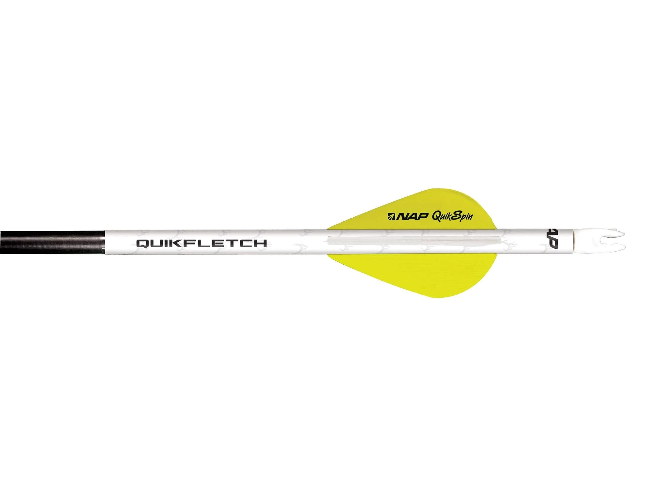 New Archery Products Quikfletch Quikspin 2" 3-Vane Fletching 6-Pack | Easy Arrow Building for Compound Bows — WHITE Tube, Yellow/White Vanes