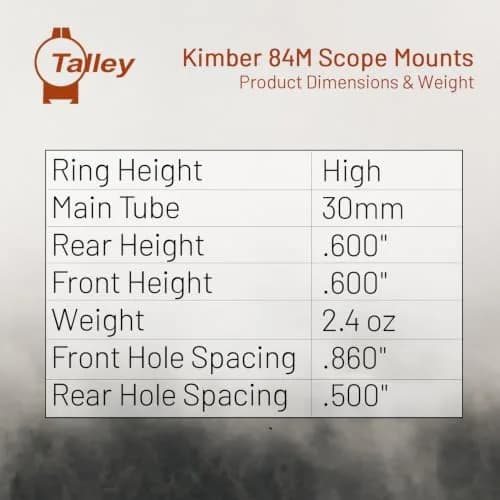 Talley Kimber 84M Scope Mounts 30mm High (758749) Lightweight Alloy, Compatible with Kimber 84M, Black Anodized thumbnail 6