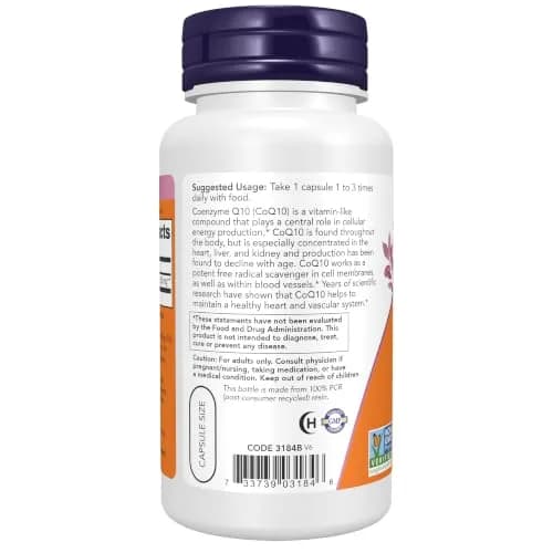 NOW CoQ10 30 mg Pharmaceutical Grade 60 Veg Caps | Supports Heart & Cellular Energy thumbnail 3