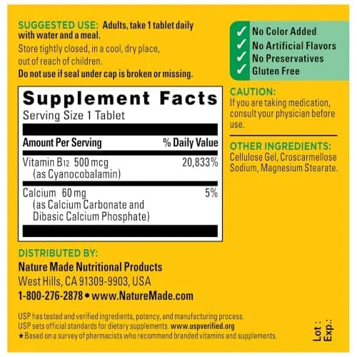 Nature Made Vitamin B12 500 mcg Tablets | Energy Metabolism Support, 200 Count thumbnail 7