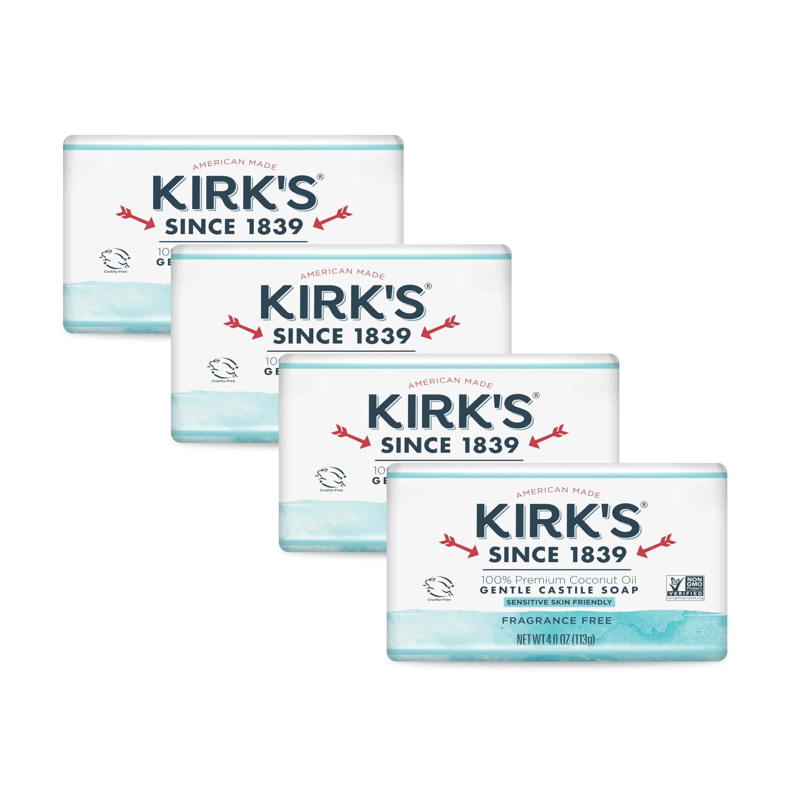 Kirk's Coconut Castile Bar Soap 4 oz | Sensitive Skin Vegan Unscented