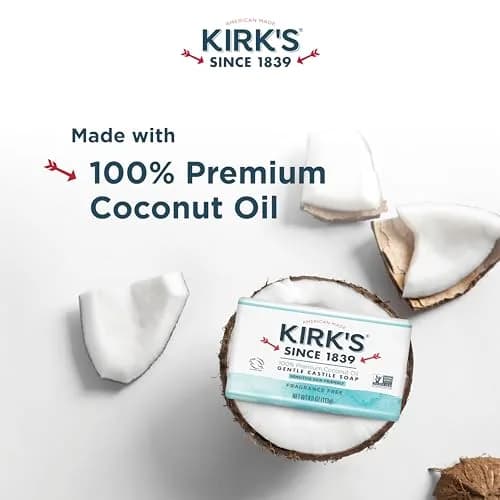 Kirk's Coconut Castile Bar Soap 4 oz | Sensitive Skin Vegan Unscented thumbnail 3