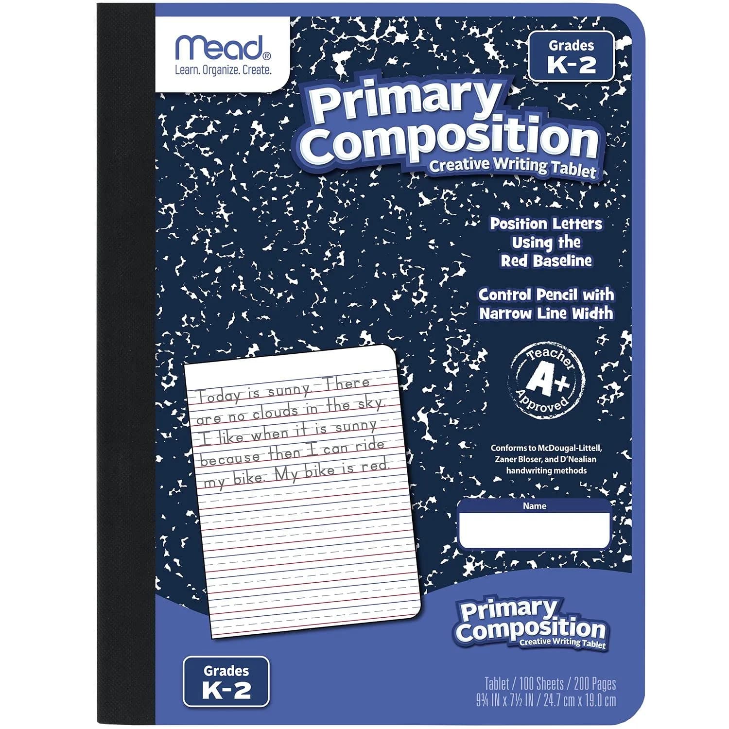 Mead Primary Composition Book, Grades K-2, 100 Sheets (7.5" x 9.75") | Primary Ruled Journal with Manuscript Alphabet — Blue