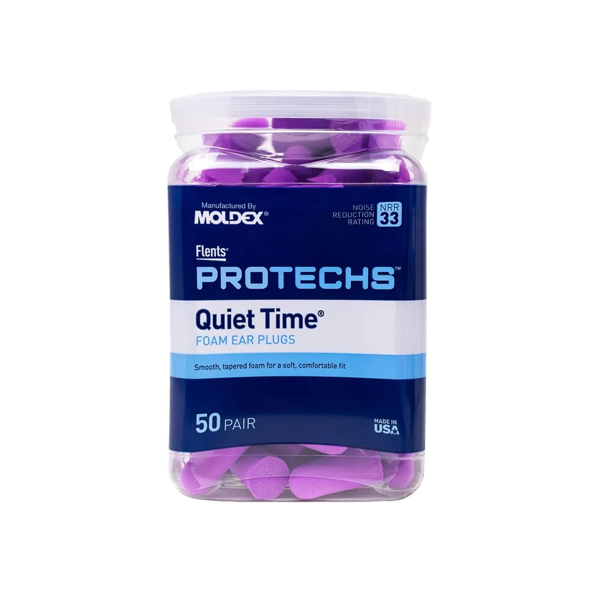 Flents Protechs Quiet Time Foam Ear Plugs, NRR 33, 50 Pair, Purple | High Noise Reduction Foam Earplugs - view 2