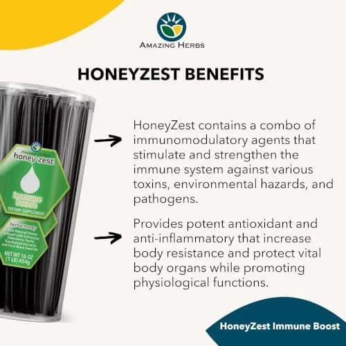 Amazing Herbs Natural Honey Sticks with Black Seed Oil, Echinacea & Elderberry | 100 Count Jar (17g/stick) thumbnail 4