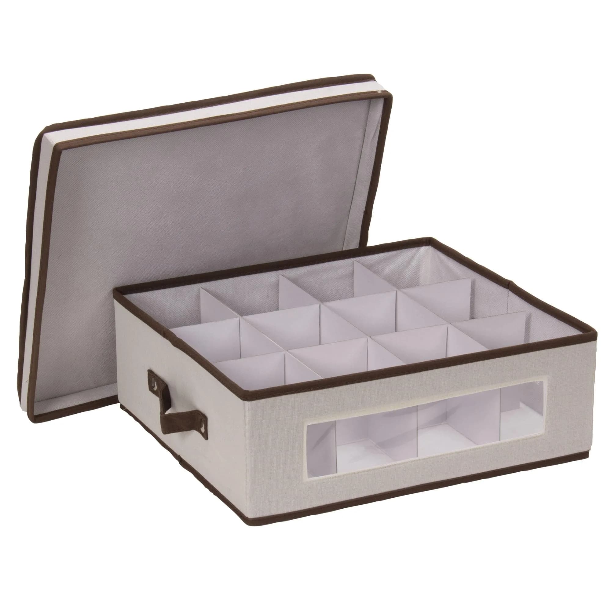 Household Essentials Vision China Storage Box for Tea Cups and Mugs with Lid and Handles | 33.6cm D x 39.4cm W x 14cm H - main product image