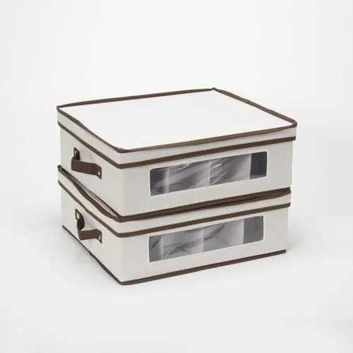 Household Essentials Vision China Storage Box for Tea Cups and Mugs with Lid and Handles | 33.6cm D x 39.4cm W x 14cm H thumbnail 4