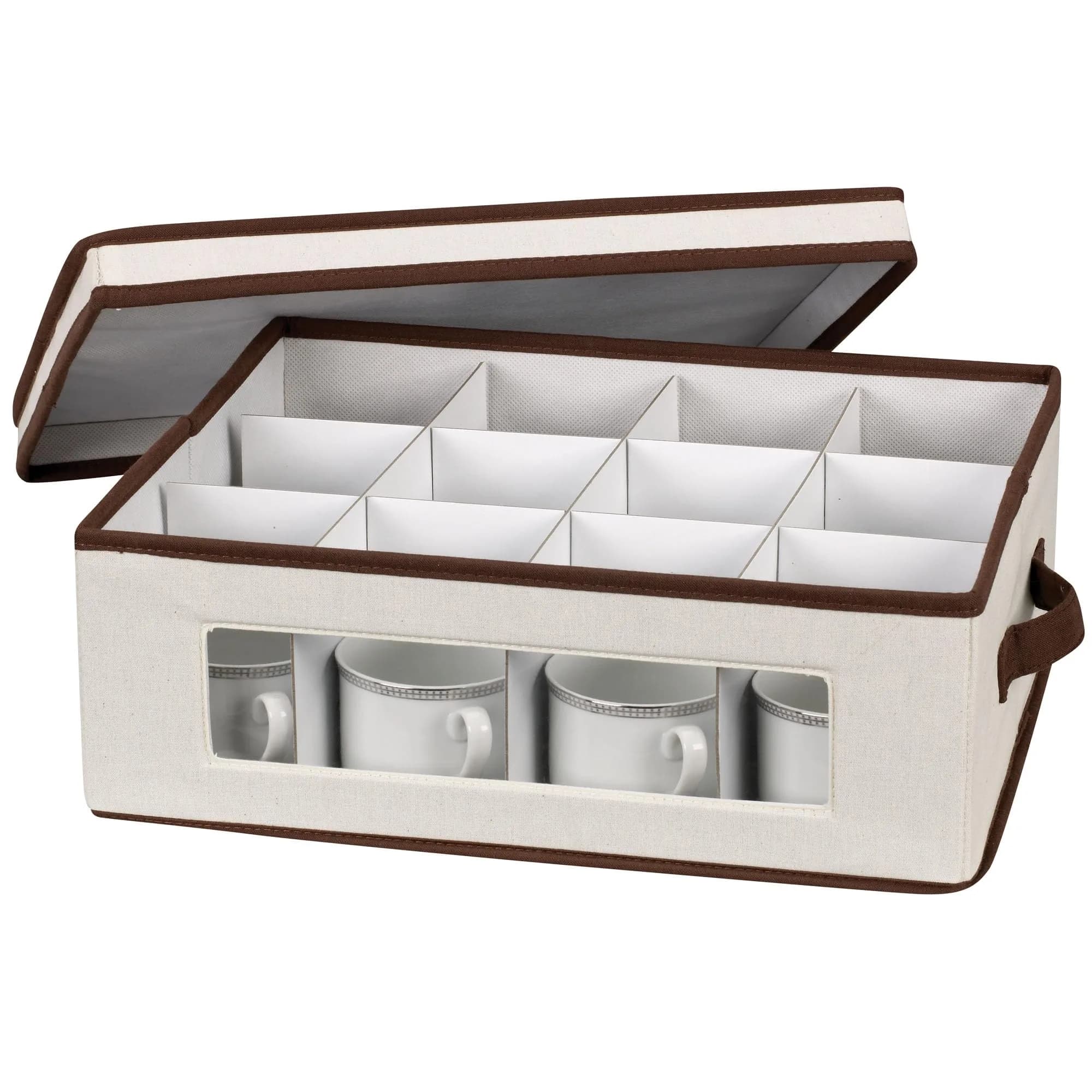 Household Essentials Vision China Storage Box for Tea Cups and Mugs with Lid and Handles | 33.6cm D x 39.4cm W x 14cm H - view 5