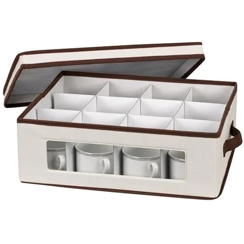 Household Essentials Vision China Storage Box for Tea Cups and Mugs with Lid and Handles | 33.6cm D x 39.4cm W x 14cm H thumbnail 5