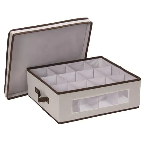 Household Essentials Vision China Storage Box for Tea Cups and Mugs with Lid and Handles | 33.6cm D x 39.4cm W x 14cm H thumbnail 1