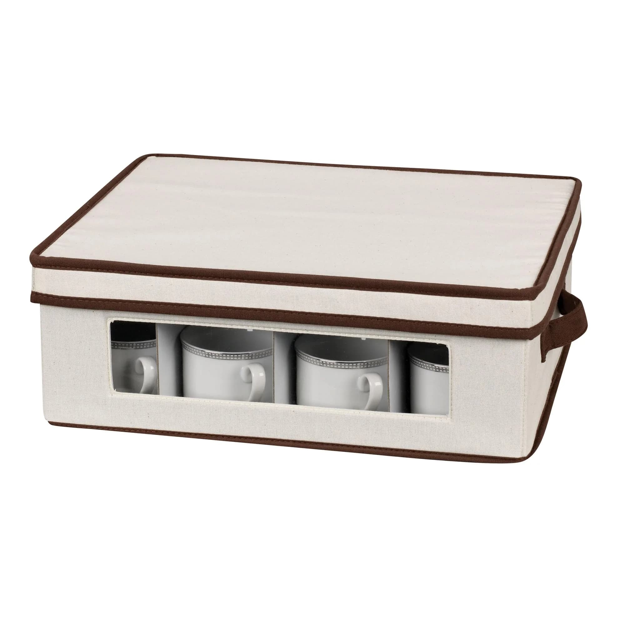 Household Essentials Vision China Storage Box for Tea Cups and Mugs with Lid and Handles | 33.6cm D x 39.4cm W x 14cm H - view 8