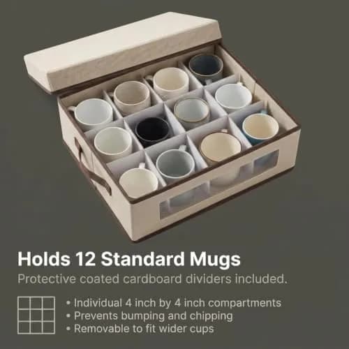 Household Essentials Vision China Storage Box for Tea Cups and Mugs with Lid and Handles | 33.6cm D x 39.4cm W x 14cm H thumbnail 9