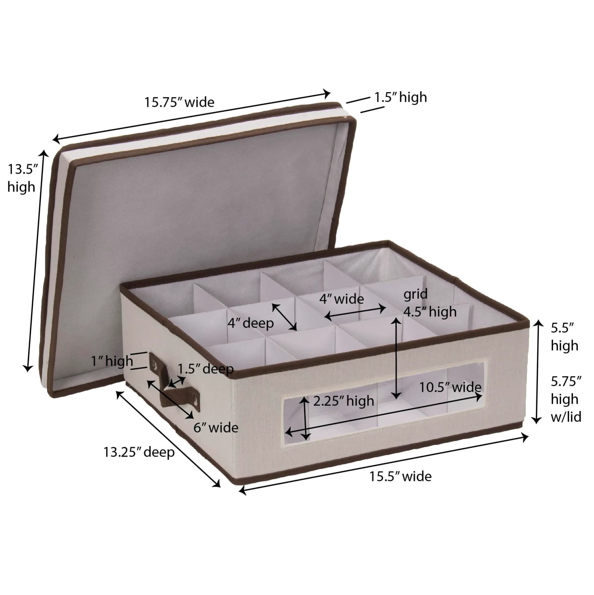 Household Essentials Vision China Storage Box for Tea Cups and Mugs with Lid and Handles | 33.6cm D x 39.4cm W x 14cm H - view 2