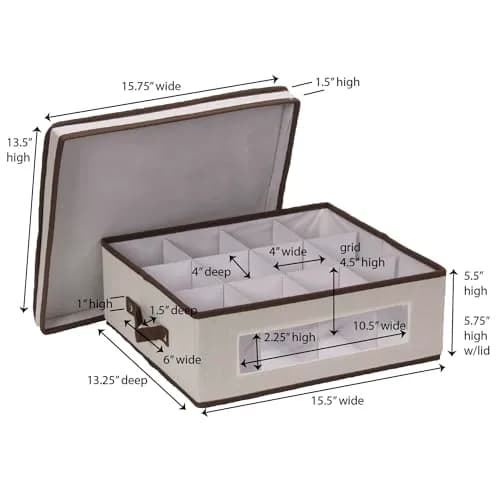 Household Essentials Vision China Storage Box for Tea Cups and Mugs with Lid and Handles | 33.6cm D x 39.4cm W x 14cm H thumbnail 2