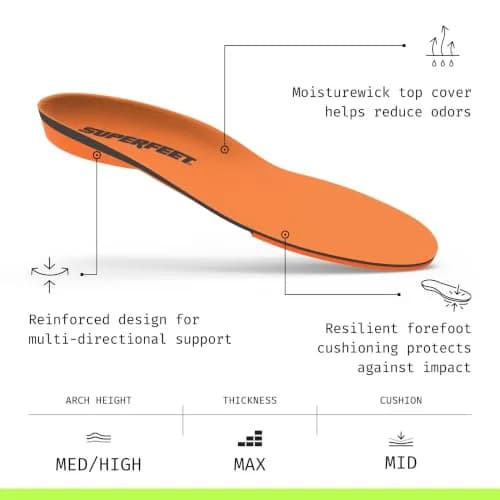 Superfeet All-Purpose High Impact Support Insoles (Orange) - Trim-to-Fit Orthotic Arch Support Shoe Inserts - Men 11.5-13 / Women 12.5-14 | High Impact Stability thumbnail 3
