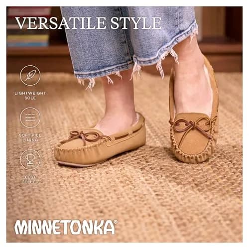 Minnetonka Cally Moccasin Slipper, Size 9 | Classic Brown Suede, Faux Fur Lining, Indoor Comfort thumbnail 6