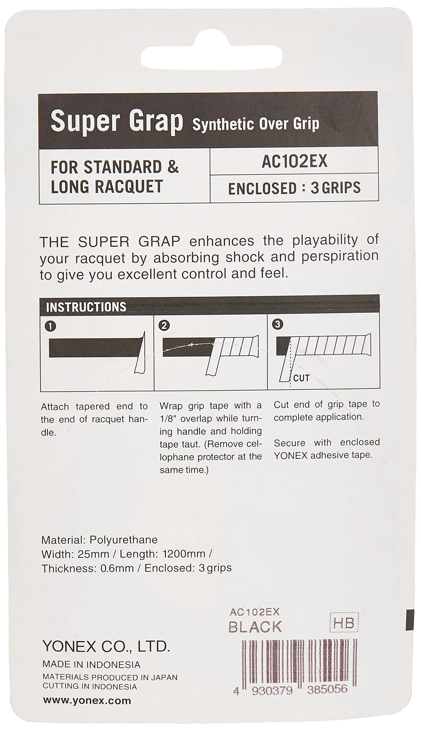 Yonex Super Grap Overgrip 3-Pack Black | Enhances Racquet Playability - view 2
