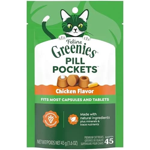 Greenies Feline Pill Pockets Soft Cat Treats, Chicken Flavor, 45 Count | Vet-Recommended Pill Hiding Treat — Chicken