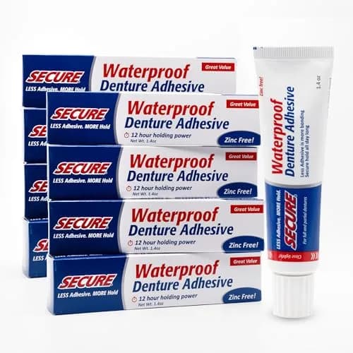 Secure Denture Adhesive Cream 11.2 oz (8 x 1.4 oz Tubes) | Waterproof Seal, Zinc-Free, Food Grade Ingredients thumbnail 1