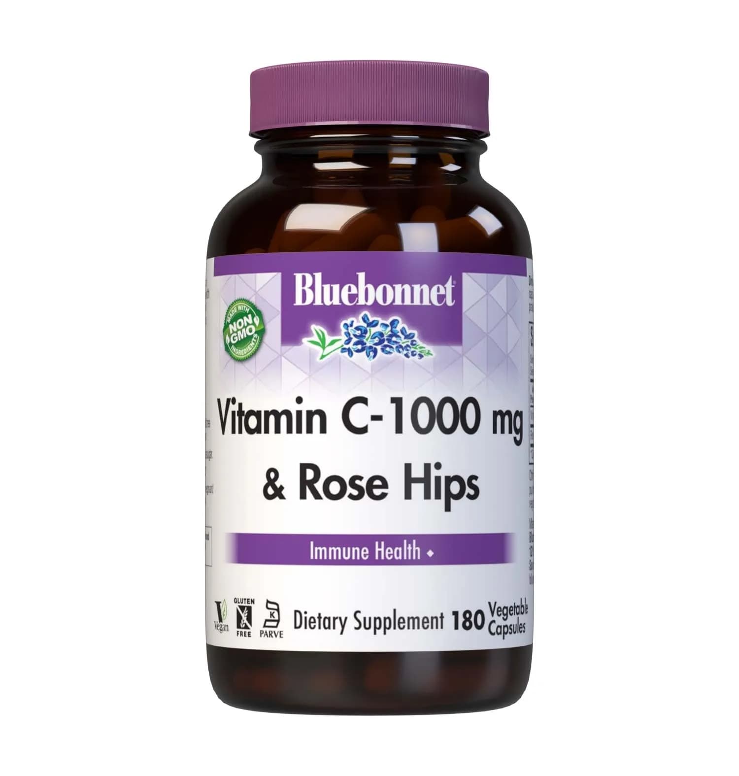 BlueBonnet Vitamin C 1000 mg | Vegan, Non-GMO, 180 Veg Capsules for Immune Support — No Color