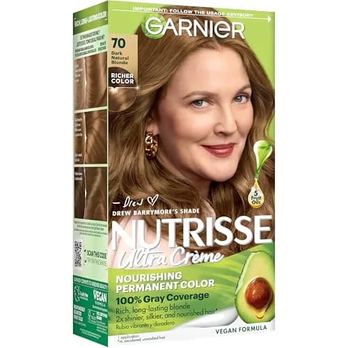 Garnier Nutrisse Ultra Crème Hair Color, 70 Dark Natural Blonde | 1 Count, Long-Lasting, Nourishing, Vegan thumbnail 1