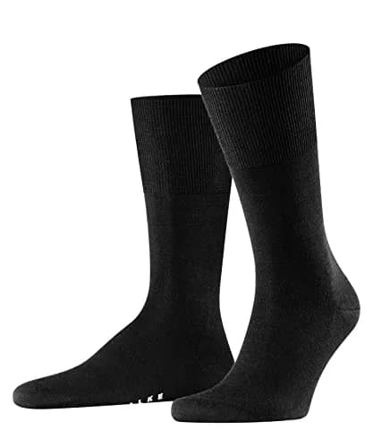 FALKE Men's Airport Crew Socks, Merino Wool Cotton, Black 3000, Size 11-12 | Classic Formal Comfort thumbnail 1