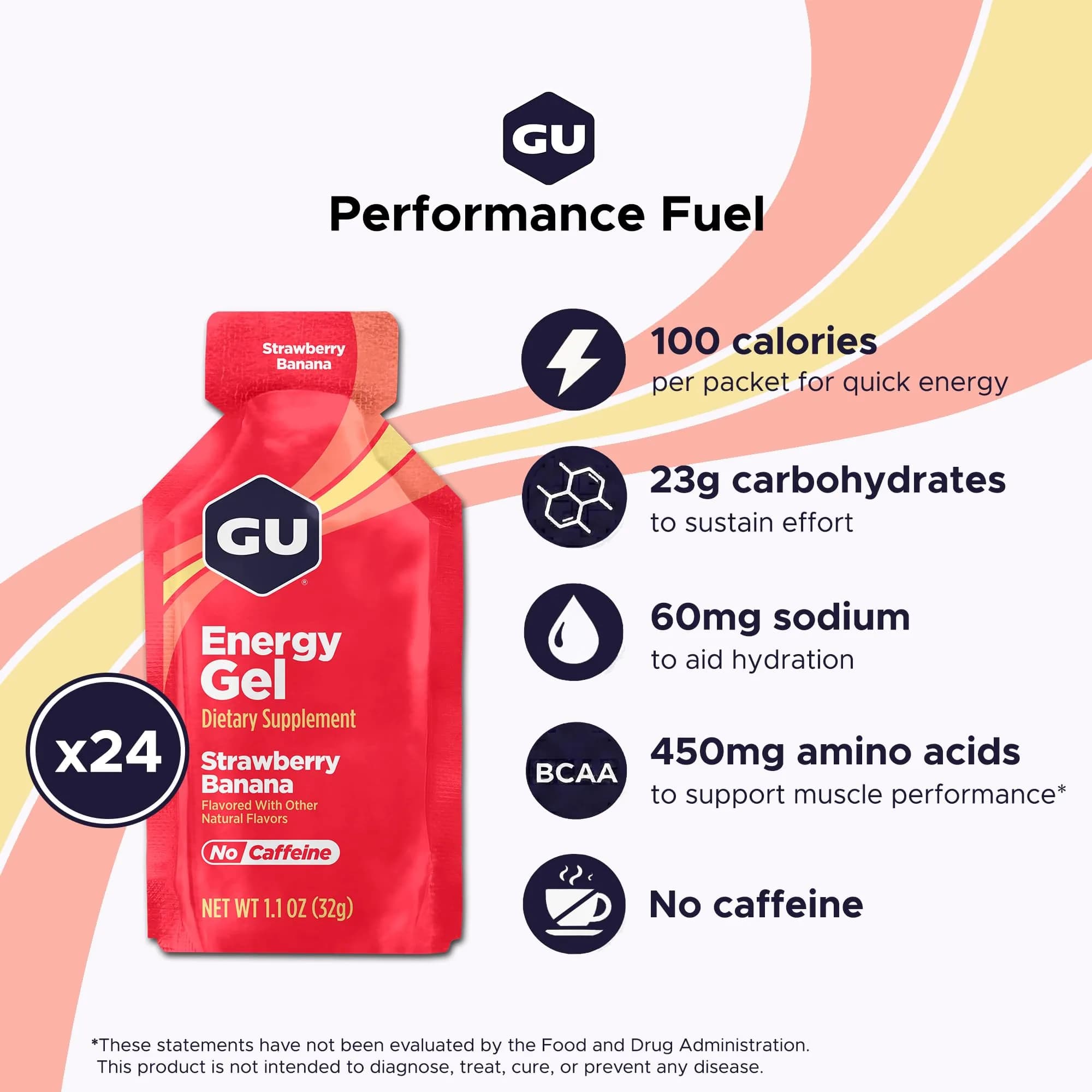 GU Energy Original Sports Nutrition Energy Gel, Strawberry Banana, 24 Count Box | Dual Source Energy for Endurance Athletes - view 2