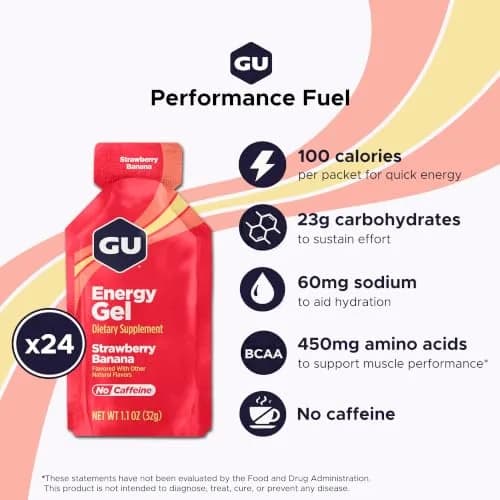 GU Energy Original Sports Nutrition Energy Gel, Strawberry Banana, 24 Count Box | Dual Source Energy for Endurance Athletes thumbnail 2