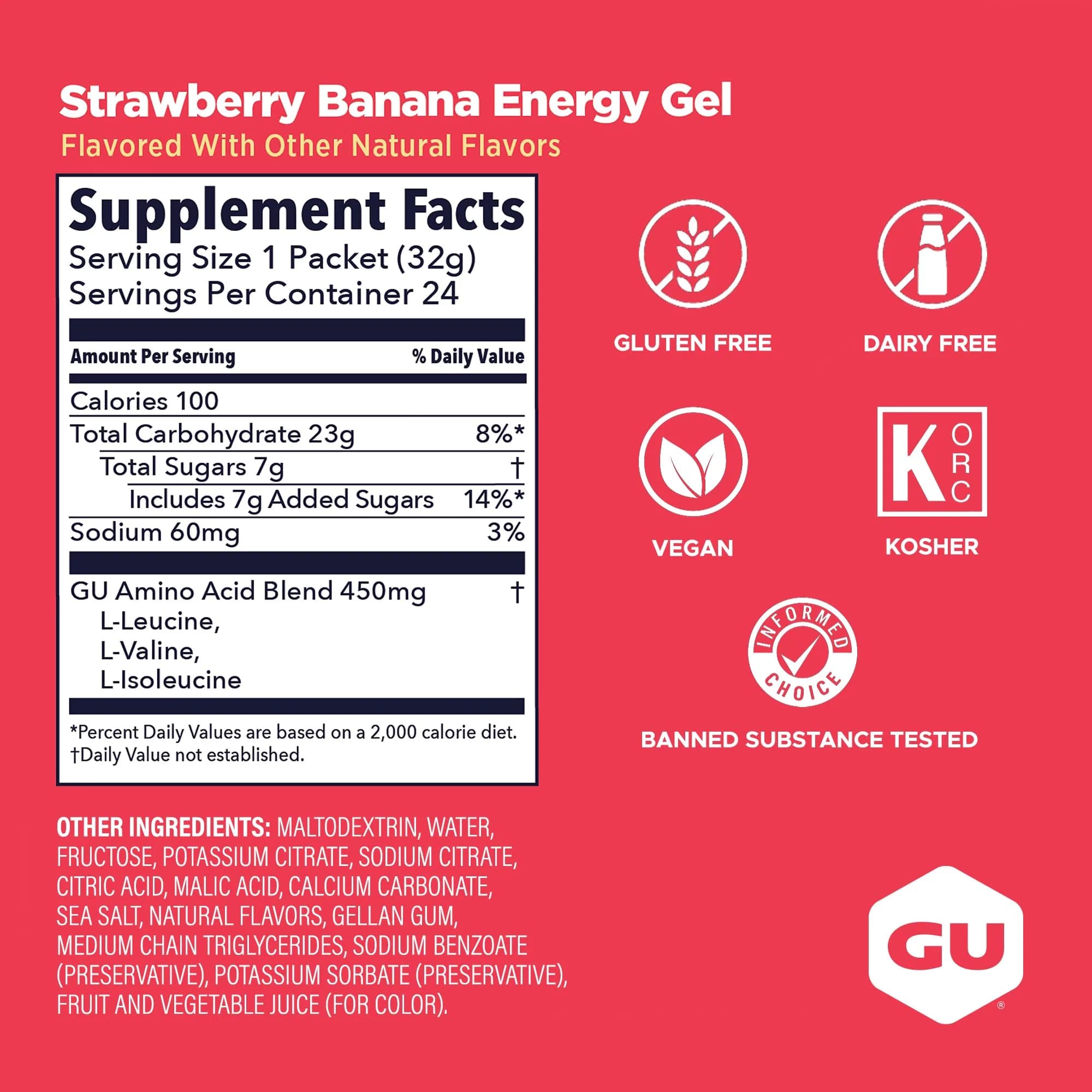 GU Energy Original Sports Nutrition Energy Gel, Strawberry Banana, 24 Count Box | Dual Source Energy for Endurance Athletes - view 3