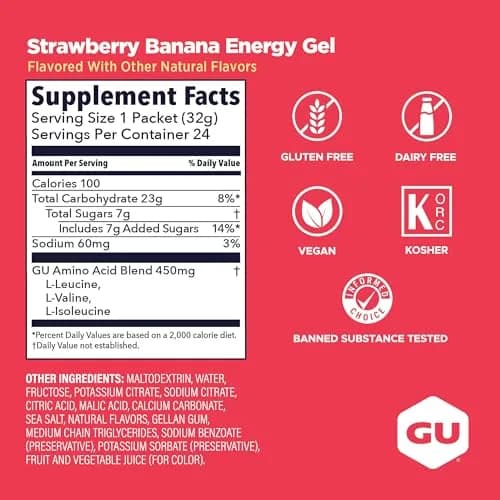 GU Energy Original Sports Nutrition Energy Gel, Strawberry Banana, 24 Count Box | Dual Source Energy for Endurance Athletes thumbnail 3