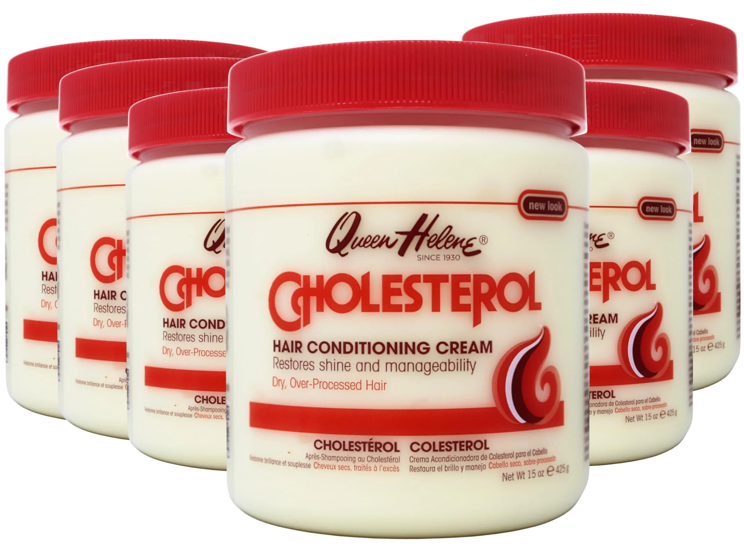 Queen Helene Cholesterol Hair Conditioning Cream 444ml (15 Fl Oz) Pack of 6 | Deep Conditioning Treatment for Damaged Hair — 15 Fl Oz