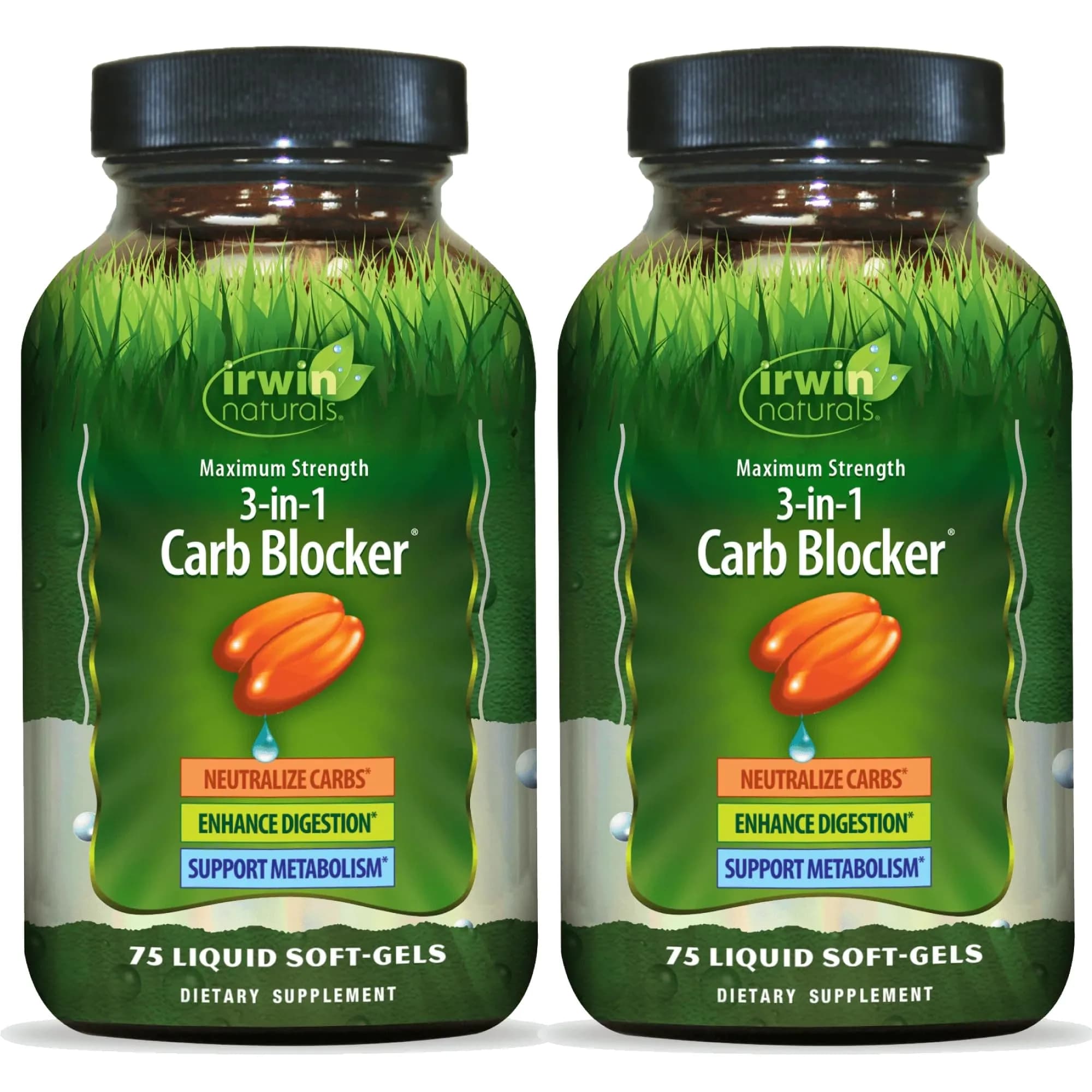Irwin Naturals 3-in-1 Carb Blocker Maximum Strength 2 Pack | Supports Carbohydrate Metabolism & Digestion — Softgel