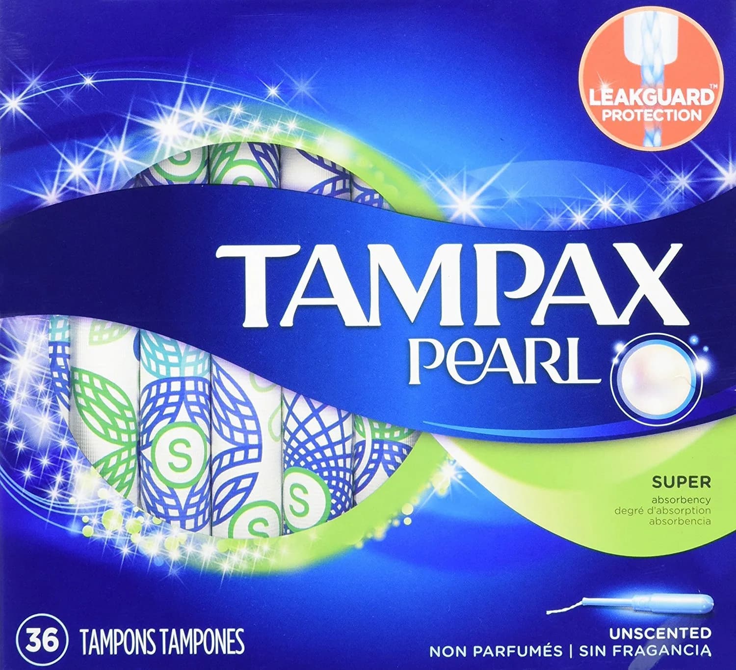 Tampax Pearl Plastic Super Absorbency Tampons 72 Count (36 Count x 2) | Leak Guard Braid Protection - main product image