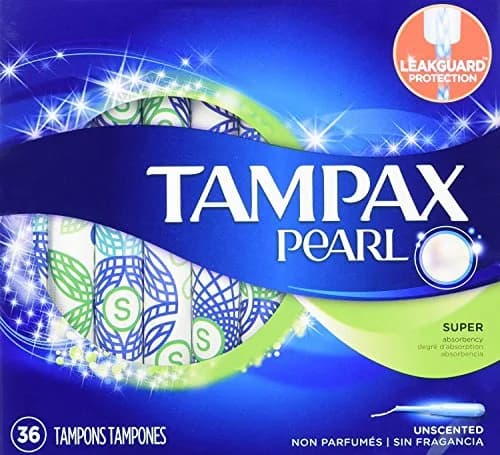 Tampax Pearl Plastic Super Absorbency Tampons 72 Count (36 Count x 2) | Leak Guard Braid Protection thumbnail 1