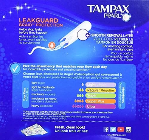 Tampax Pearl Plastic Super Absorbency Tampons 72 Count (36 Count x 2) | Leak Guard Braid Protection thumbnail 2