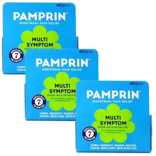 Pamprin Maximum Strength Multi-Symptom Menstrual Relief Tablets, 40-Count Boxes (Pack of 3) | Effective Menstrual Discomfort Relief thumbnail 1
