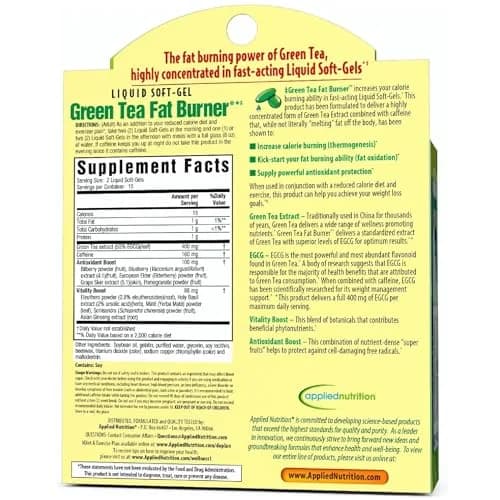 Applied Nutrition Green Tea Fat Burner Metabolism Support 30 Count | Liquid Soft-Gels for Energy & Fat Oxidation thumbnail 7