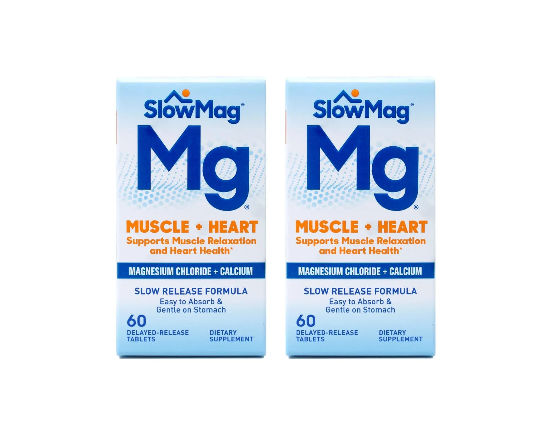 SlowMag MG Muscle + Heart Magnesium Chloride with Calcium Tablets 60 Count (Pack of 2) | Supports Heart, Muscles & Nervous System — Box
