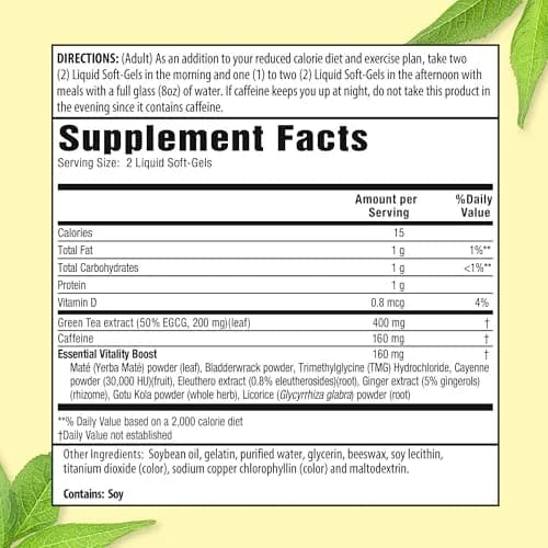 Applied Nutrition Green Tea Fat Burner Weight Loss 90 Softgels (2 Pack) Supports Metabolism & Energy thumbnail 2