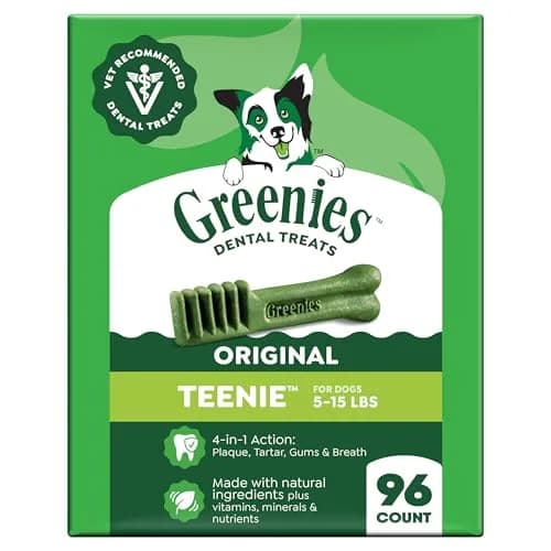 Greenies Teenie Original Natural Dental Dog Treats, Chicken, 65 Count (18 oz / 510 g) | Veterinarian-Recommended Dental Care for Dogs 5-15 lbs — Original