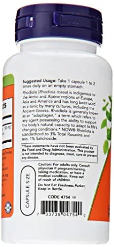 NOW Rhodiola Rhodiola Rosea 500mg | Adaptogenic Stress Support Vegetarian Capsules thumbnail 2