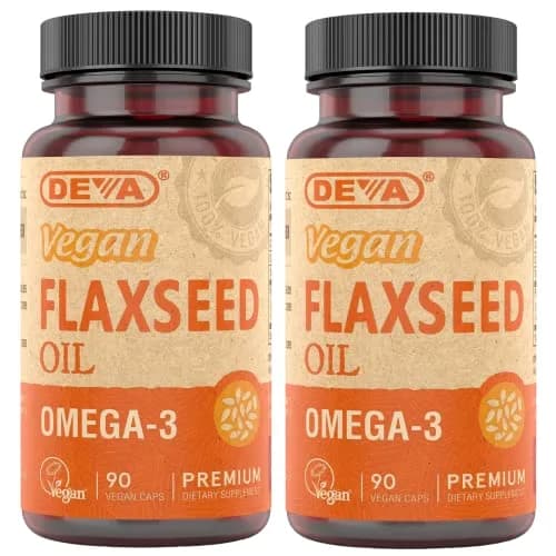 DEVA Organic Vegan Flax Seed Oil Capsules 90 Count | Rich in Omega-3, Cold-Pressed & Unrefined thumbnail 1