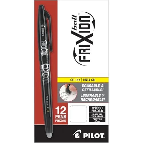 PILOT FriXion Ball Erasable Gel Ink Pen 12-Pack | Fine 0.7mm, Refillable, Black Ink, Office & School Supplies thumbnail 1