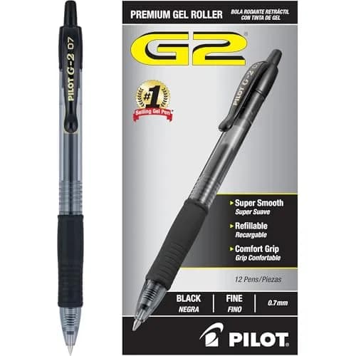 PILOT G2 Retractable Gel Pens, Fine Point 0.7mm, Black Ink, 12-Pack | Smooth Writing, Long-Lasting, Acid-Free thumbnail 1