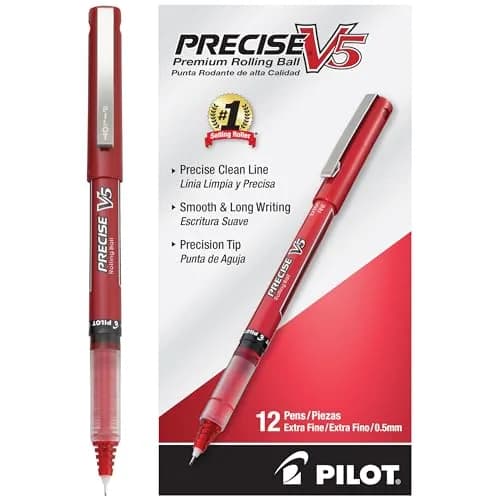 PILOT Precise V5 Stick Pens Extra Fine Point 0.5mm Red 12-Pack | Smooth Liquid Ink Rollerball Pens thumbnail 1